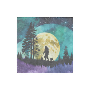Sasquatch and Bear on the mountain Stone Magnet