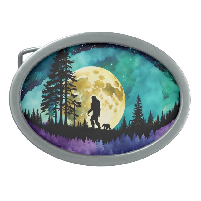 Sasquatch and  Bear walking on the mountain Belt Buckle (Front)