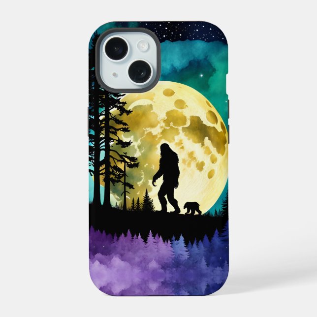 Sasquatch and  Bear walking on the mountain iPhone 15 Case (Back)