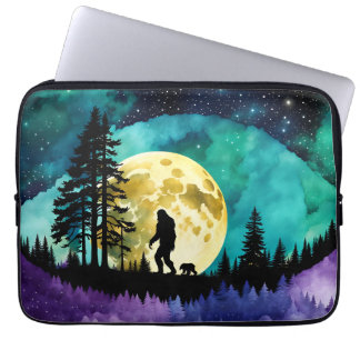 Sasquatch and Bear walking on the mountain Laptop Sleeve