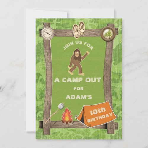 Sasquatch and Camo Camp Out Birthday Party Invitation