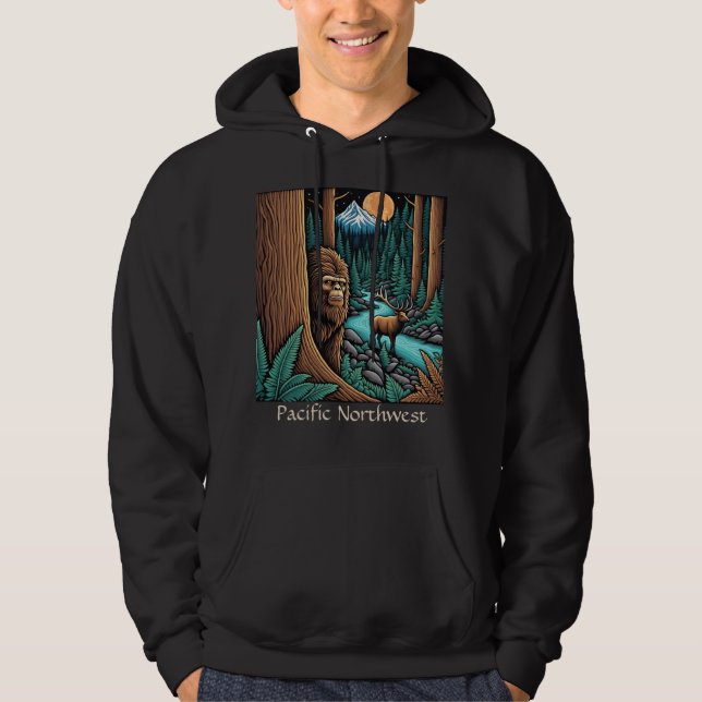 Sasquatch and Elk Pacific Northwest Hoodie (Front)