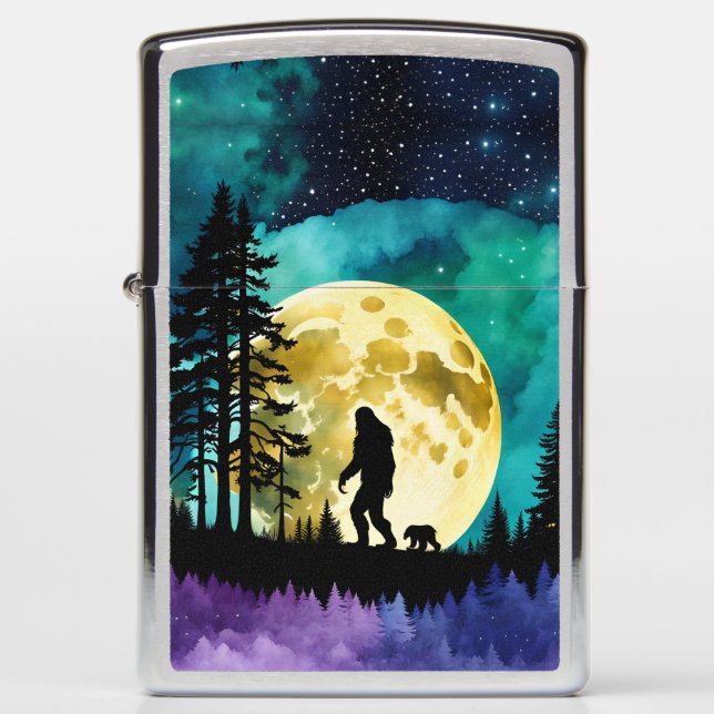 Sasquatch and his pet Bear Full moon  Zippo Lighter (Front)