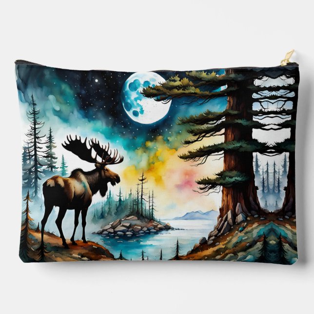 Sasquatch and Moose on a Forest Ridge Above Ocean Accessory Pouch (Back)