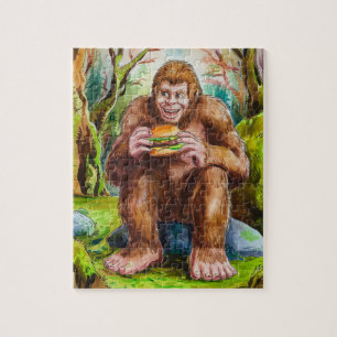 Sasquatch and the Cheesburger in a Mossy Forest Jigsaw Puzzle