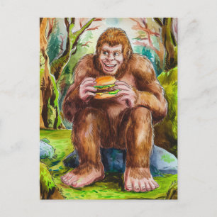 Sasquatch and the Cheesburger in a Mossy Forest Postcard