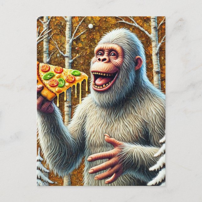 Sasquatch and the Pizza in a Birch Forest Postcard (Front)