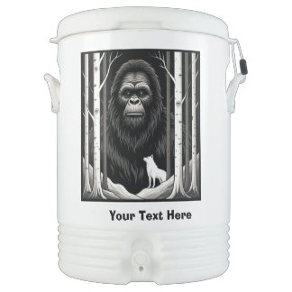 Sasquatch and Wolf in Birch Forest Beverage Cooler