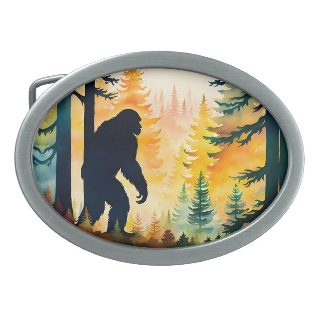 Sasquatch Autumn Landscape Sunset Belt Buckle (Front)
