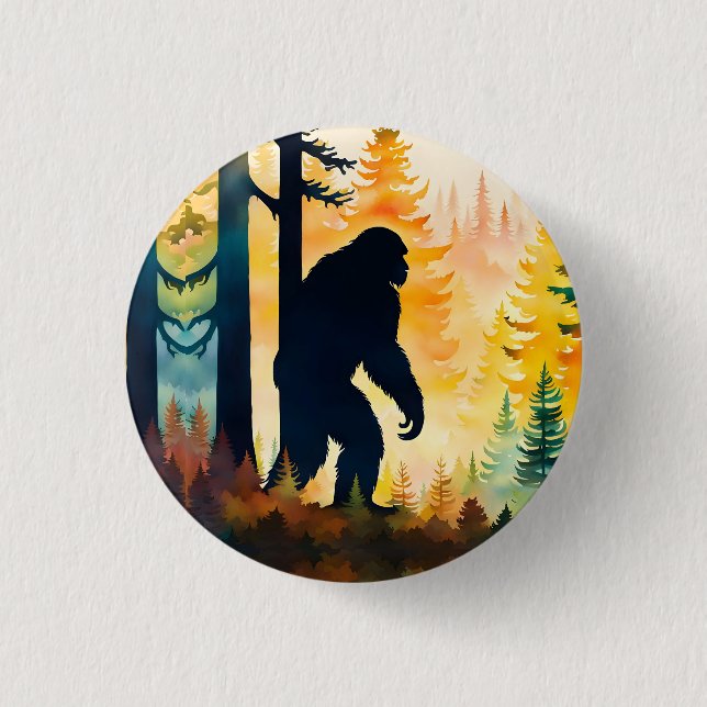 Sasquatch Autumn Landscape Sunset Button (Front)