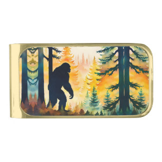 Sasquatch Autumn Landscape Sunset Gold Finish Money Clip