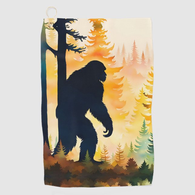 Sasquatch Autumn Landscape Sunset Golf Towel (Front)