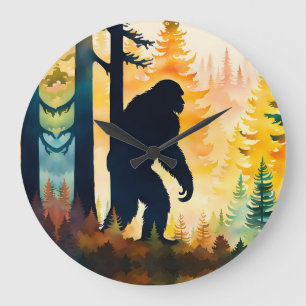 Sasquatch Autumn Landscape Sunset Large Clock