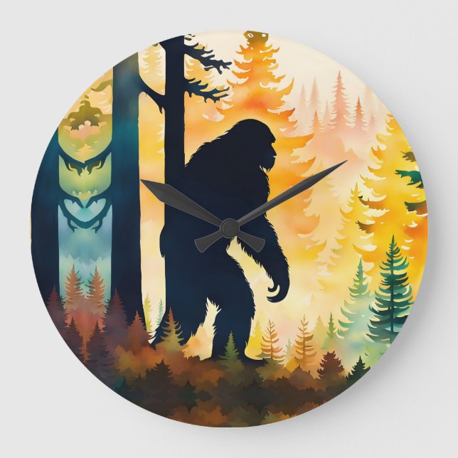 Sasquatch Autumn Landscape Sunset Large Clock (Front)