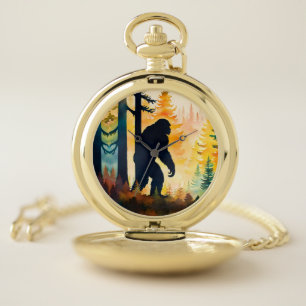 Sasquatch Autumn Landscape Sunset Pocket Watch