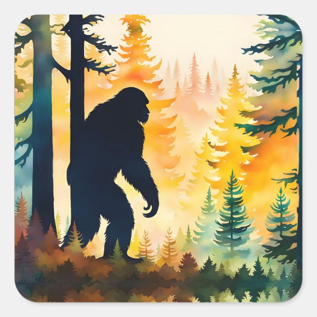 Sasquatch Autumn Landscape Sunset Square Sticker (Front)