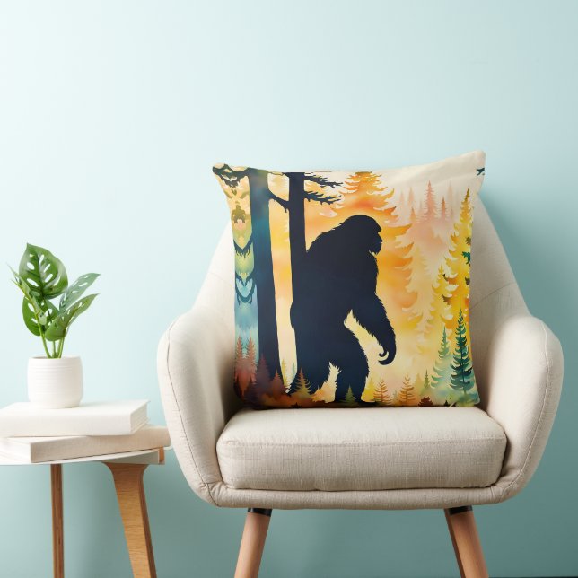 Sasquatch Autumn Landscape Sunset Throw Pillow (Chair)