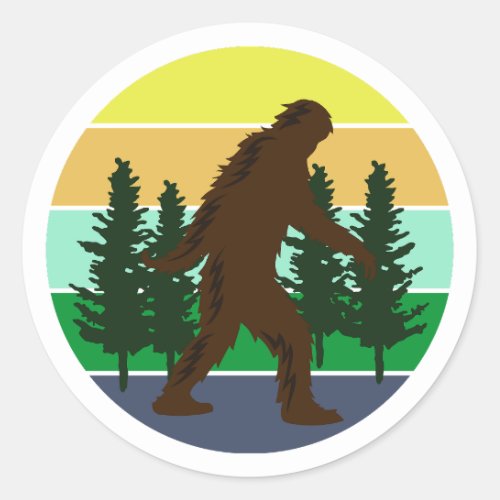 Sasquatch Believer  Vintage Sunset Bigfoot   Classic Round Sticker