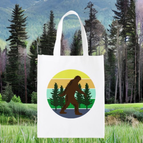 Sasquatch Believer  Vintage Sunset Bigfoot   Grocery Bag