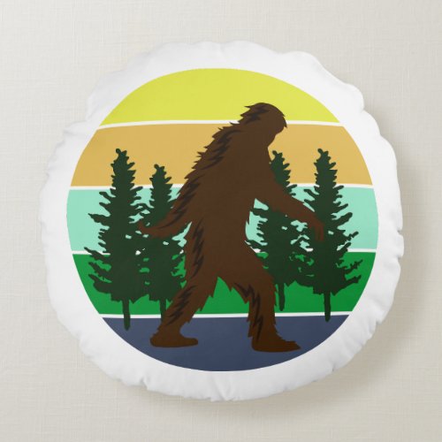 Sasquatch Believer  Vintage Sunset Bigfoot   Round Pillow