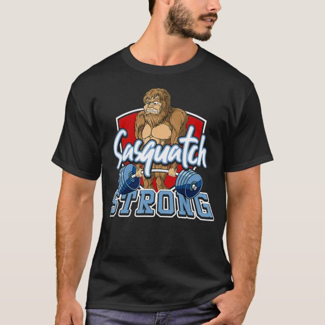 Sasquatch Big Foot Deadlifting Weightlifting Gym T-Shirt (Front)
