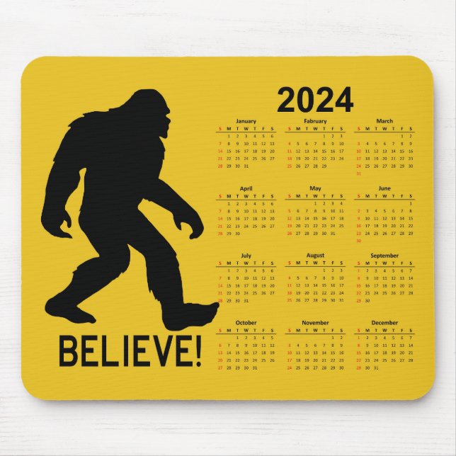 Sasquatch (Bigfoot) 2024 Calendar Mouse Pad (Front)