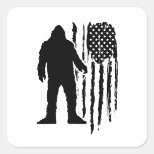 Sasquatch Bigfoot American Flag Square Sticker