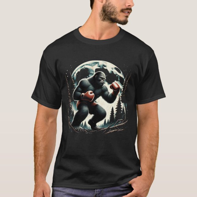 Sasquatch Bigfoot Boxing Full Moon Boxer T-Shirt (Front)