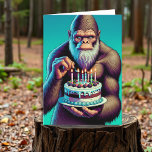 Sasquatch Bigfoot Funny Birthday Card<br><div class="desc">Birthday Sasquatch wishing you a Legendary Birthday! Ai art depicting Bigfoot holding a birthday cake about to blow out the candles.</div>