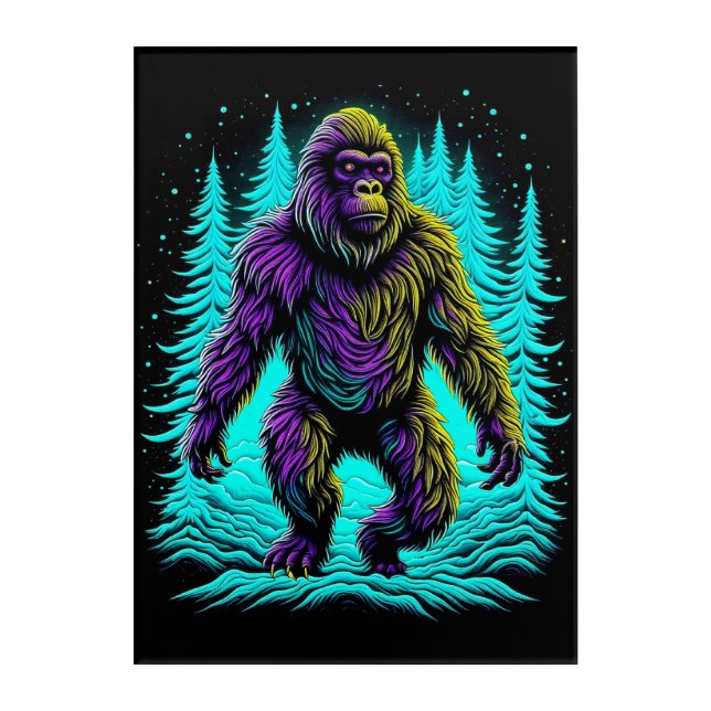 Sasquatch Bigfoot in Teal and Black Acrylic Print (Front)