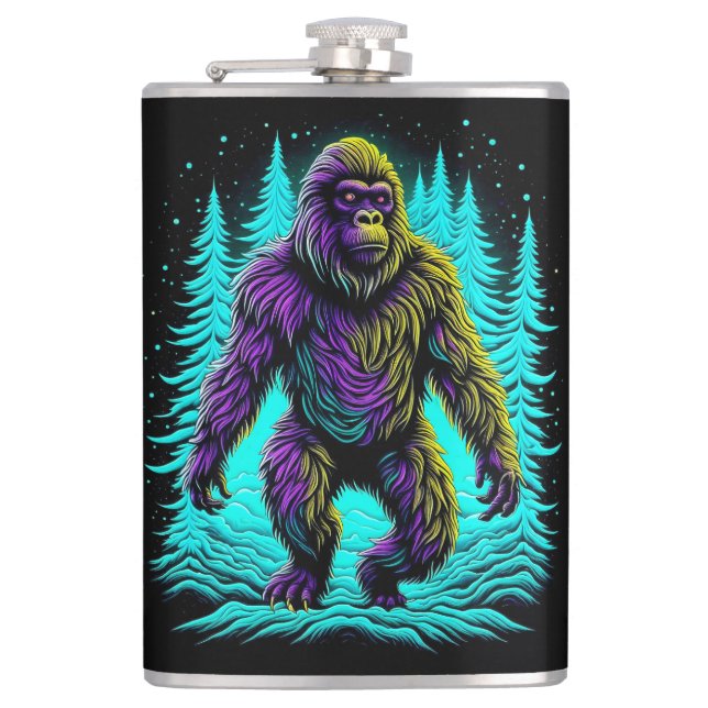 Sasquatch Bigfoot in Teal and Black Flask (Front)