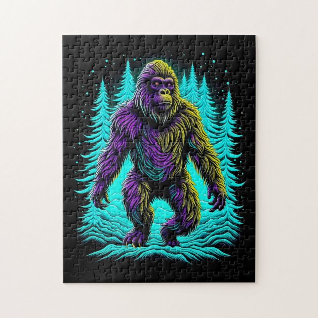 Sasquatch Bigfoot in Teal and Black Jigsaw Puzzle (Vertical)