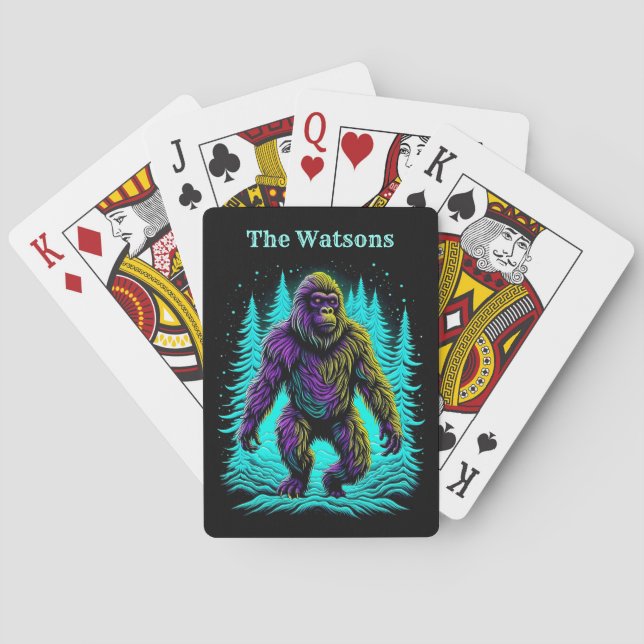 Sasquatch Bigfoot in Teal and Black Poker Cards (Back)