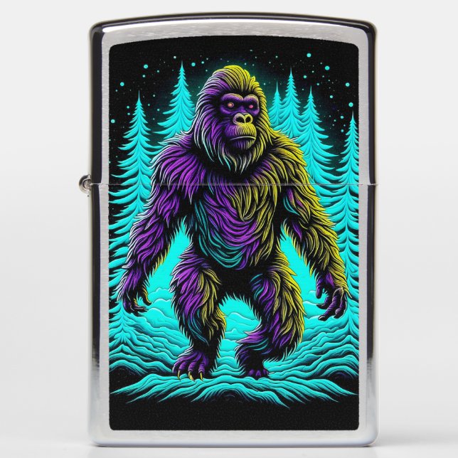 Sasquatch Bigfoot in Teal and Black Zippo Lighter (Front)