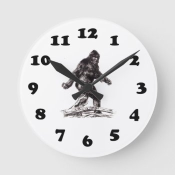 Sasquatch Bigfoot Round Clock by CustomizedCreationz at Zazzle