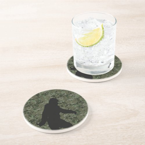 Sasquatch Black Silhouette Digital Camouflage Coaster