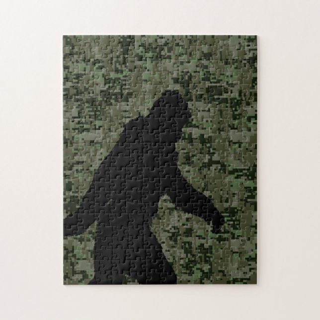 Sasquatch Black Silhouette Digital Camouflage Jigsaw Puzzle (Vertical)