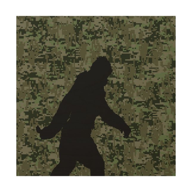 Sasquatch Black Silhouette Digital Camouflage Wood Wall Art (Front)