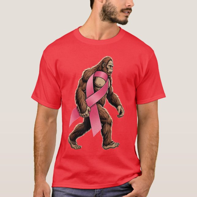 Sasquatch Breast Cancer Pink Ribbon Support Men Bo T-Shirt (Front)
