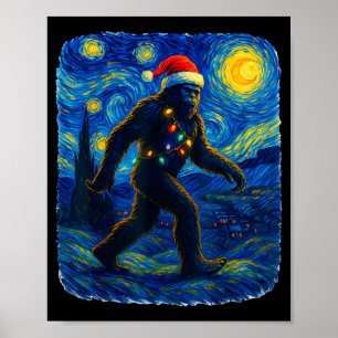 Sasquatch Christmas Bigfoot Santa Hat Van Gogh Sta Poster
