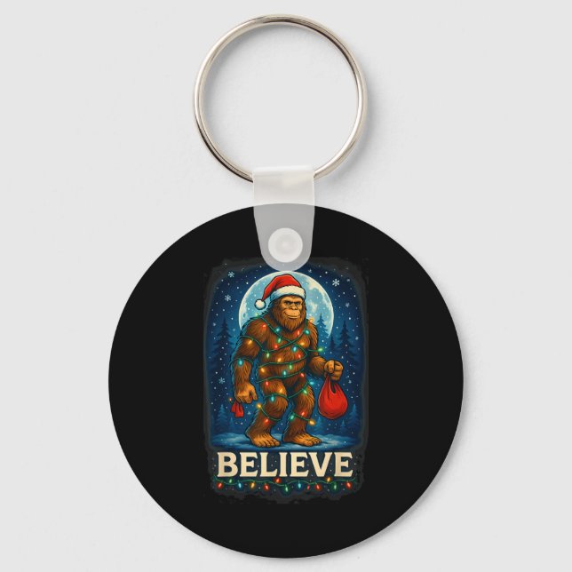 Sasquatch Christmas Lights Holiday Believe  Keychain (Front)