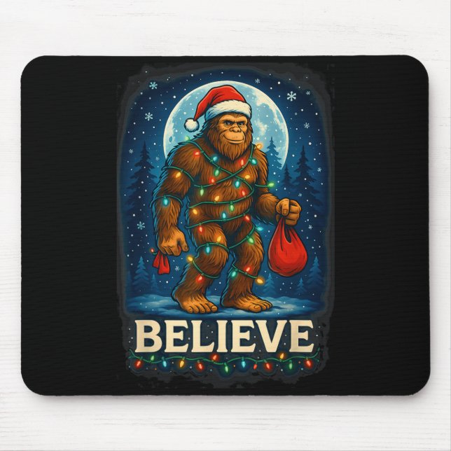 Sasquatch Christmas Lights Holiday Believe  Mouse Pad (Front)