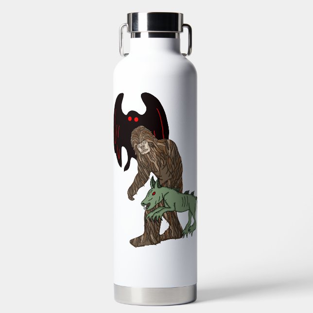 Sasquatch, Chupacabra and Mothman Water Bottle (Front)