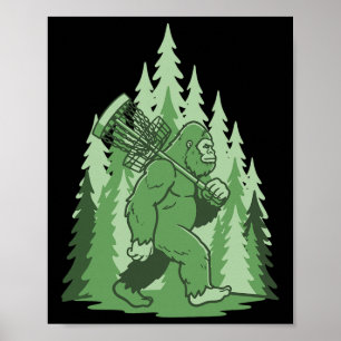Sasquatch Disc Golf Sket Forest Funny Frisbee Poster