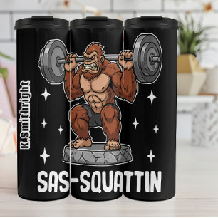 Sasquatch Doing a Barbell Squat Thermal Tumbler