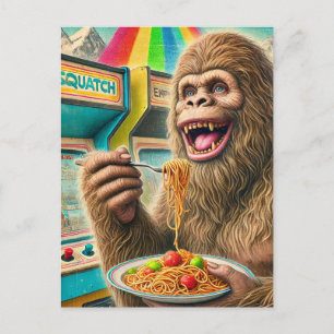 Sasquatch eats spaghetti postcard
