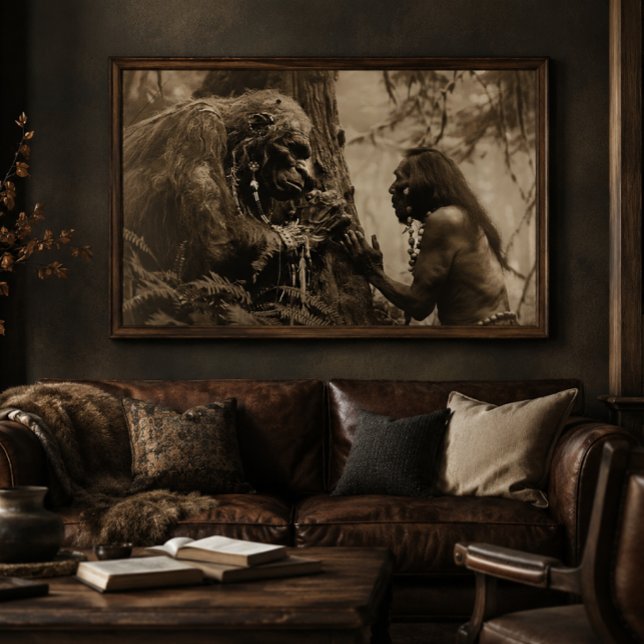 Sasquatch Elder 36x24 Gallery Wrap (Sasquatch Shaman Wall Art | Vintage Cryptid Folklore Print)