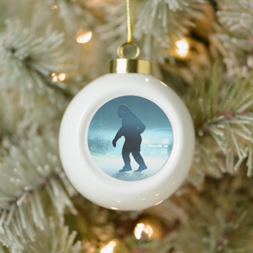 Sasquatch Encounter Ceramic Ball Christmas Ornament