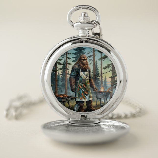 Sasquatch Fish Grillmaster Dad Pocket Watch (Inside)