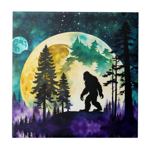 Sasquatch Full moon Ceramic Tile